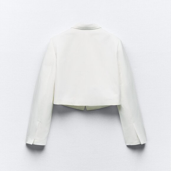 NWT ZARA BASIC CROP BLAZER ECRU - Picture 5 of 8
